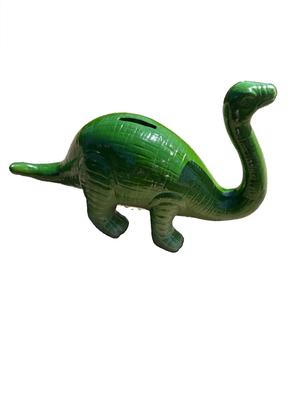 Vintage Ceramic Dinosaur Piggy Bank Green Collectible with Coin Slot